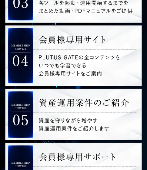 資産運用のご紹介として、資産を守りながら増やす運用先を紹介すると書かれた会員向けサービスの画面